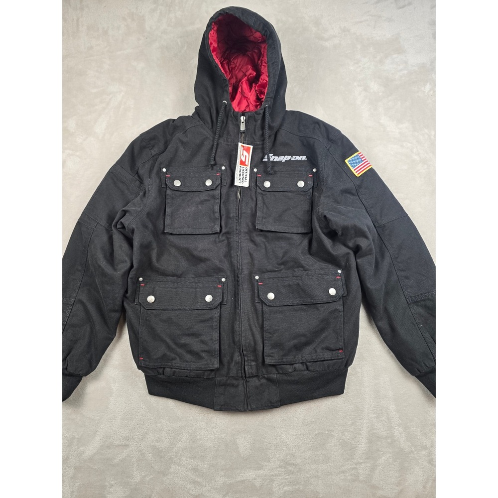 Snap-on Utility Pocket RA Jacket Men L Black Hooded Quilted Lined Workwear Heavy